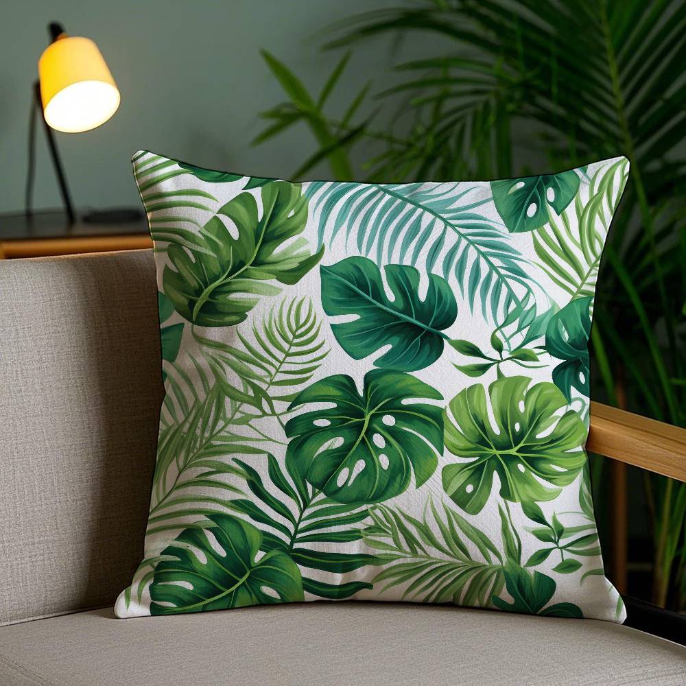 Tropical Leaves Series Pillow Case Home Dorm Chair Back Short Plush Double-sided Printing Office Nap Time Cushion Cover