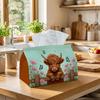 1 Stück Rustikale Landhaus Natur Taschentuchbox mit Hochlandkuh Schmetterling Blumendekor Serviettenaufbewahrungs-Organizer für Küche, Auto Dekorative Box, Zweck für Wohnzimmer