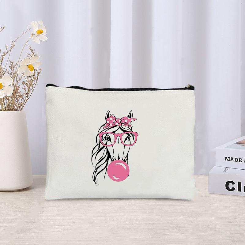 

Bow Horse Cosmetic Bag Organizer Canvas Storage Pouch Office Supplies Pencil Case Wallet Fun Makeup Bags Gift for Animal Lovers