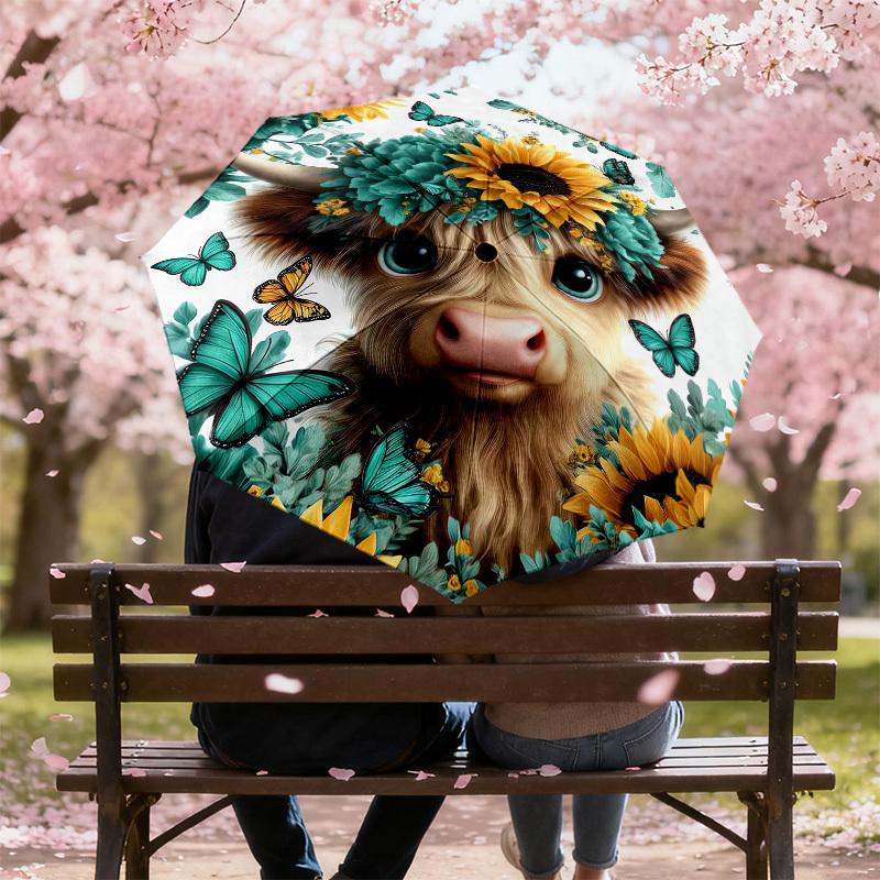 1pc Butterfly Cow Pattern Umbrella Design Automatic Opening and Closing Umbrella, High-quality Travel Umbrella,  c1128055