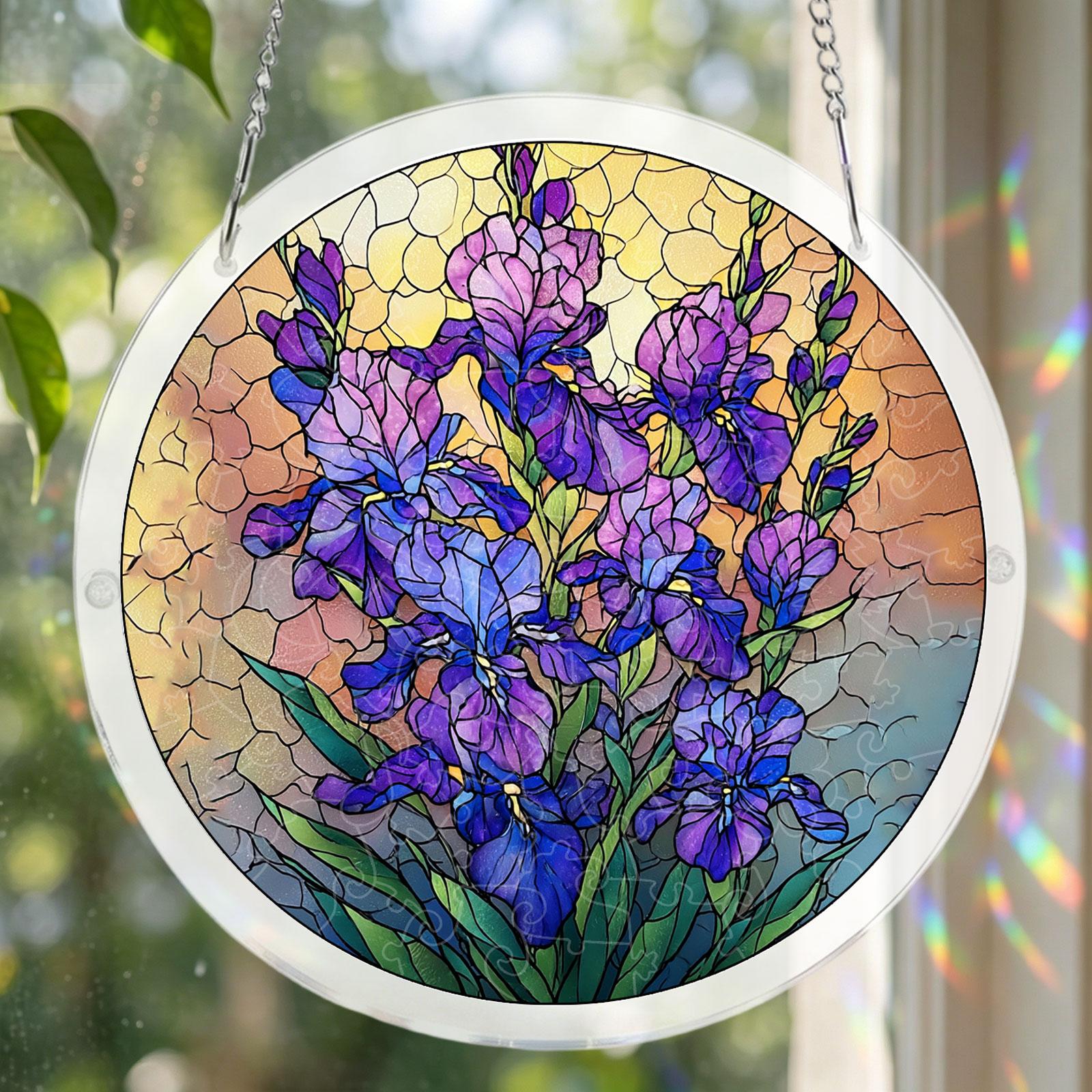 

Acrylic Flat Jigsaw Puzzle Sun Catcher Hanging Decoration with Hummingbird and Floral Design for Window or Wall Display One Size фіолетовий