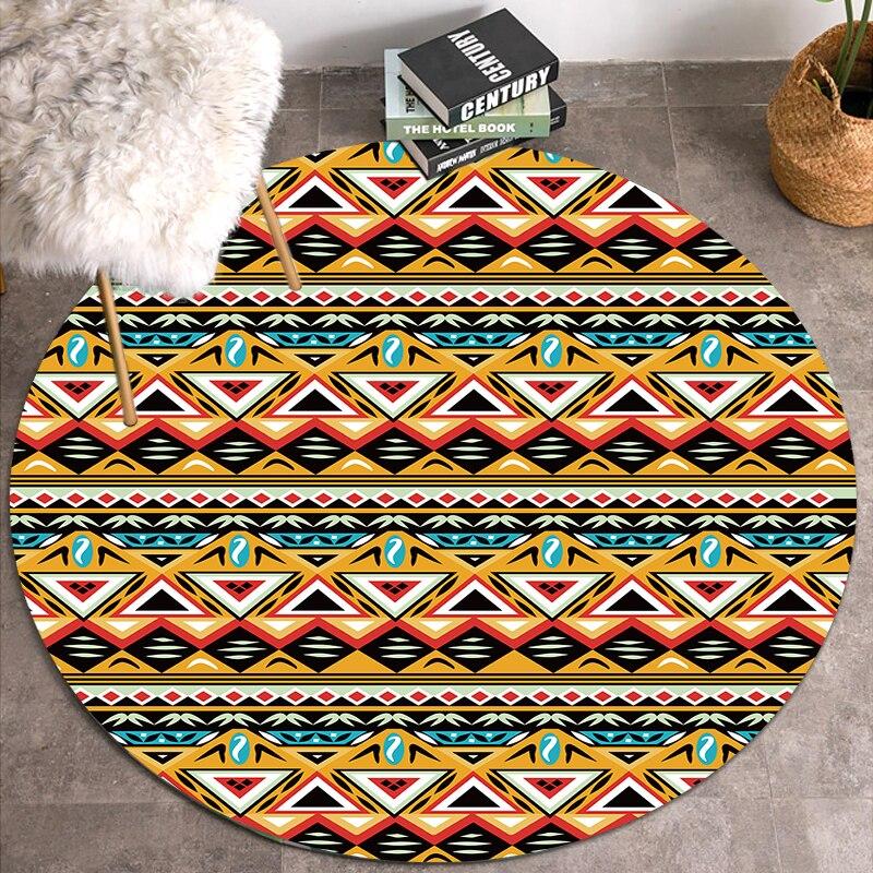 Ethnic Style Rug Floor Mat Boho Round Carpet Home Hotel Living Room for Kids Anti Slip Carpet Doormat Circle Rug