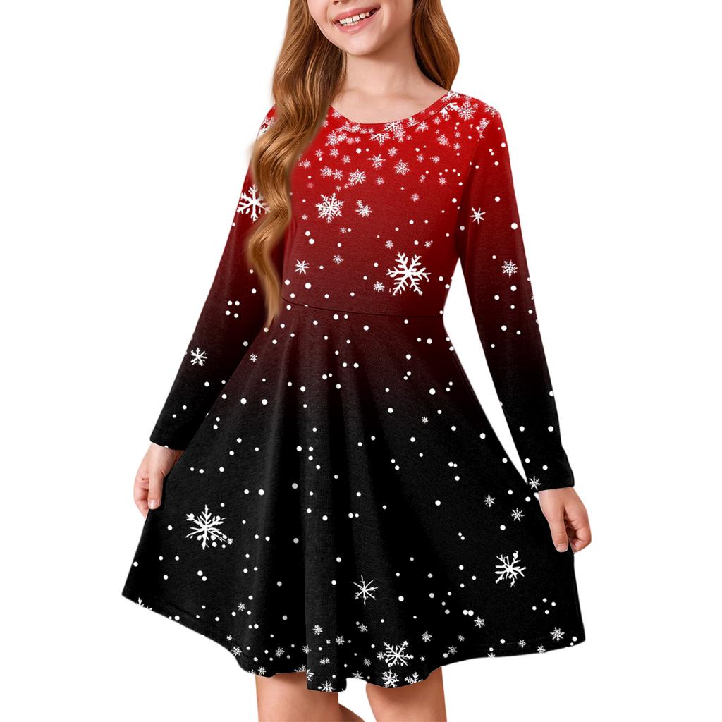 Girls' Princess Dress - Long Sleeve A-Line T-Shirt Dress Christmas Day