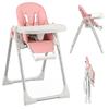Foldable High Chair For Babies 6 36 Months With Adjustable Height Double Washable Tray Wheels Pink
