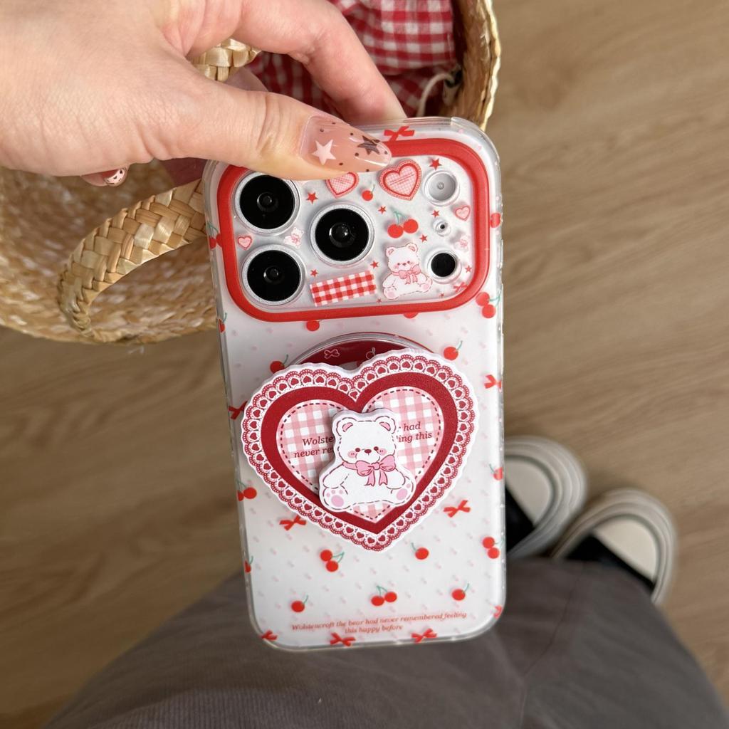 Cute Cartoon Cherry Bear Apple 17 Pro Max/iPhone 16/15P/14 Magnetic Case