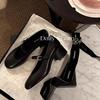 Sheepskin version~ Leather one-word with commuter high heels, thin thick heels, Mary Jane shoes, women's single shoes