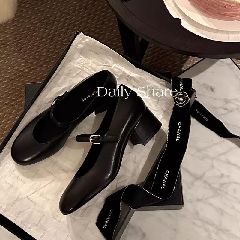 Sheepskin version~ Leather one-word with commuter high heels, thin thick heels, Mary Jane shoes, women's single shoes
