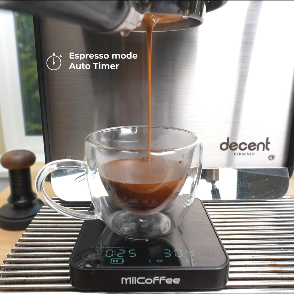 MiiCoffee Mini Press Coffee Scale with Automatic Timer for Espresso and Drip Coffee, Aluminum Body & Glass Top