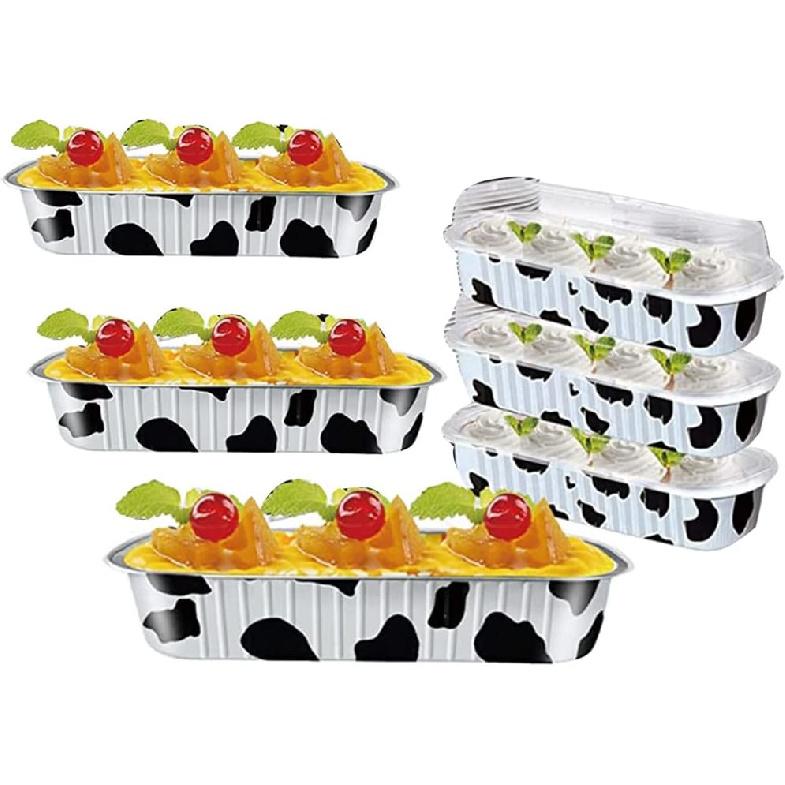 6.8 Oz Aluminum Foil Mini Loaf Pans With Lids, Rectangle Baking Cups Muffin Tins,Reusable Baking Tins Mini Baking Pans Tins Holders for Cow Color
