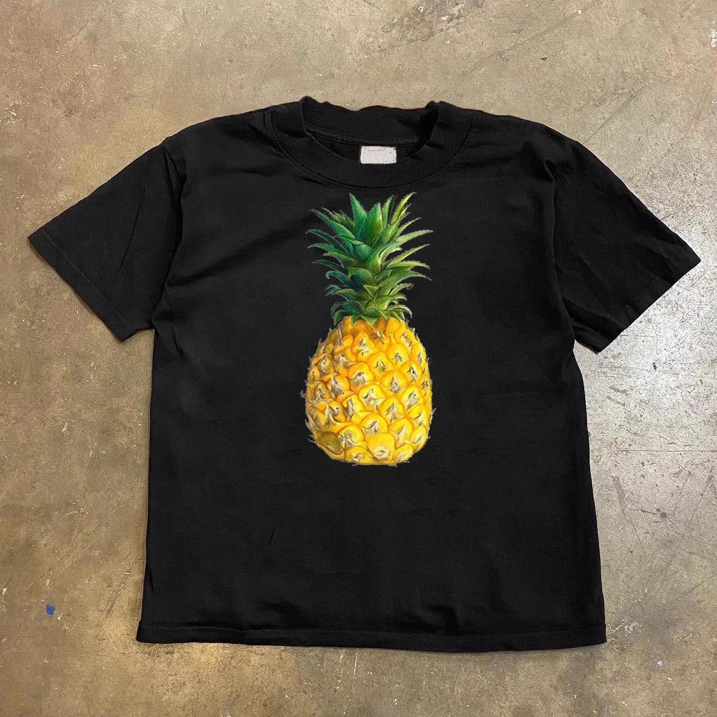 

100% Pure Cotton Short-sleeved T-shirt for Men and Women 2025 Summer, A Loose Round-neck T-shirt with A Pineapple Pattern 4XL