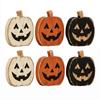 Halloween Wooden Pumpkin Decorations Set of 6 - Rustic Tabletop Centerpiece for Fall Mantel Shelf Party