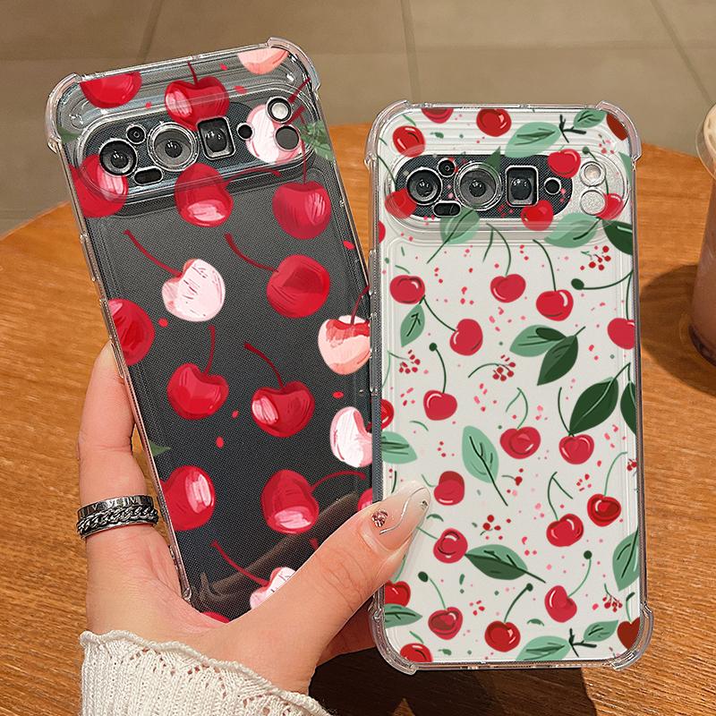Red Cherry Pattern TPU Phone Case For Google Pixel 9 Pro Pixel 9 Pro XL Slim Soft Silicone Transparent Cover For Google Pixel 9A