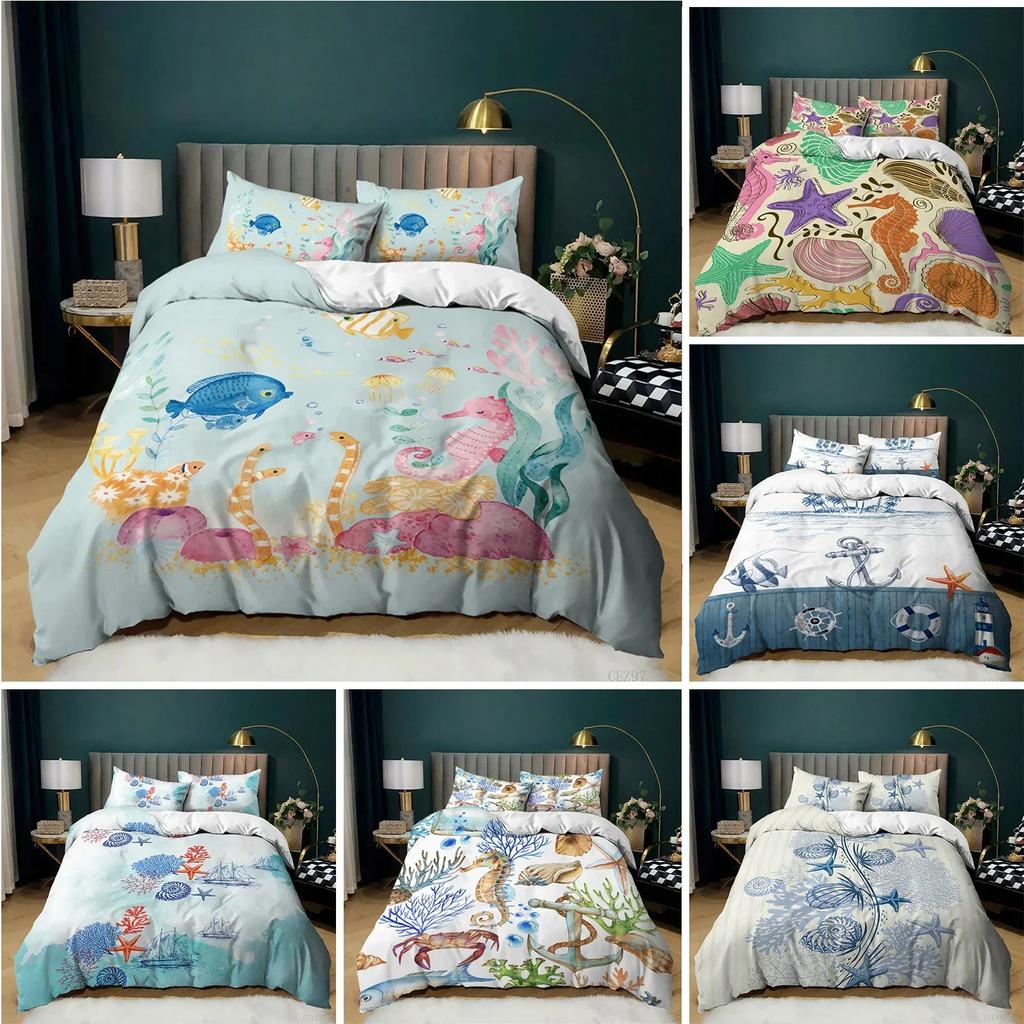 Oceanico Nautico Costiero Confortevole Copripiumino Coperta Federa Set Biancheria da Letto Decorazione Camera da Letto Bambini Tessile per la Casa