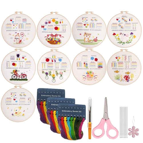 

Pure Vie Embroidery Kit: Multicolored Embroidery Thread, 20cm Embroidery Hoop, 9 Embroidery Patterns, Embroidery Needles, Embroidery Fabric, English I