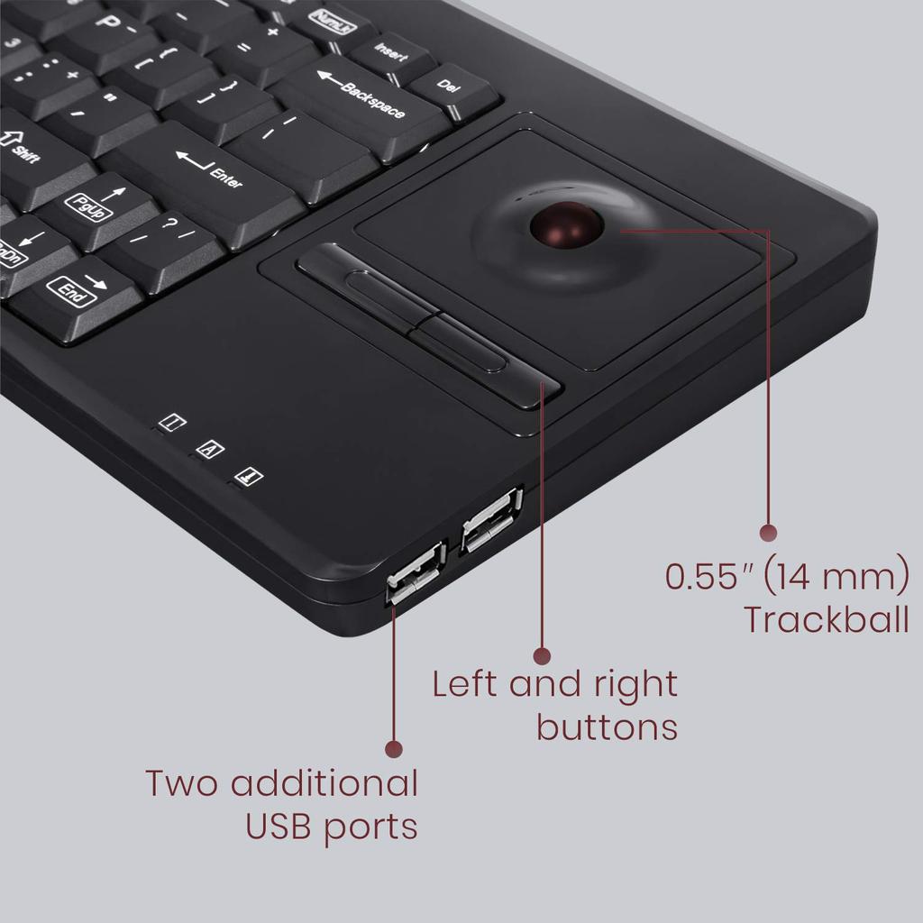 Perixx PERIBOARD-514 Keyboard with Trackball, Wired, 19-inch Rack Compatible, English Layout (Includes Two USB Hubs)