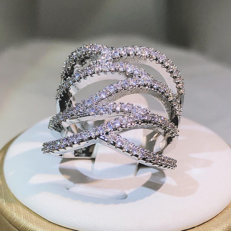 Creative Geometric Winding White Zircon Ring   CopperFor Ladies Fashion Party Cocktail Party Jewelry Gift