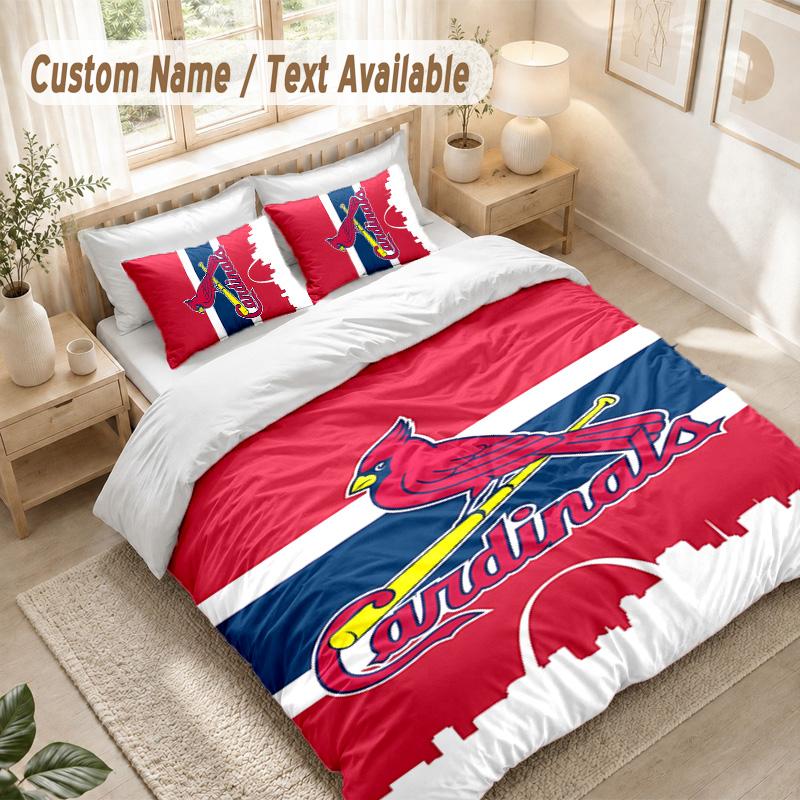 St Louis Baseball Bedding Set, 1 Duvet Cover & 2 Pillowcases Soft Comfortable Bedroom Home Textile Decor
