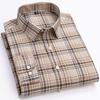 Men's Oxford Shirts Long Sleeve 100% Cotton Casual Plaid Soft Regular Fit Formal Dress Shirt Social Blouse Male Clothes 6XL 7XL