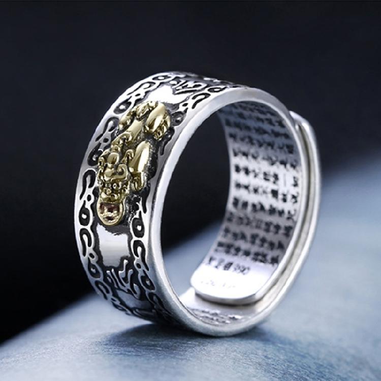 charm Buddhist Scriptures Open Adjustable Ring Feng Shui Amulet Blessing
