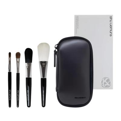 Shu Uemura Portable Brush Set (4-Piece Set) - Includes Makeup Brushes for Eyeshadow, Lip, Blush, Face Powder, Foundation, and Eyeliner. Includes a Bla
