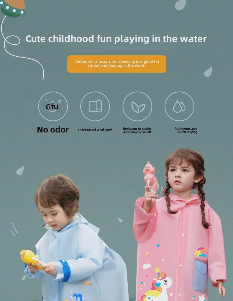 Kids' Waterproof EVA Raincoat with Large Brim and Backpack Space for Boys and Girls
