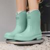 Non-slip women's rain shoes adult medium tube women's waterproof water shoes outdoor kitchen work rain boots velvet rubber shoes
