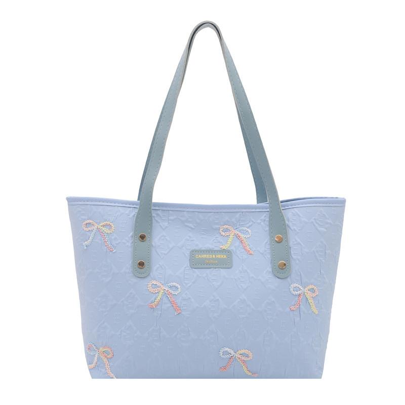 Canvas Tote Bag Grote Capaciteit Met Gestreept Strikontwerp Voor Studenten Casual En Pendelgebruik