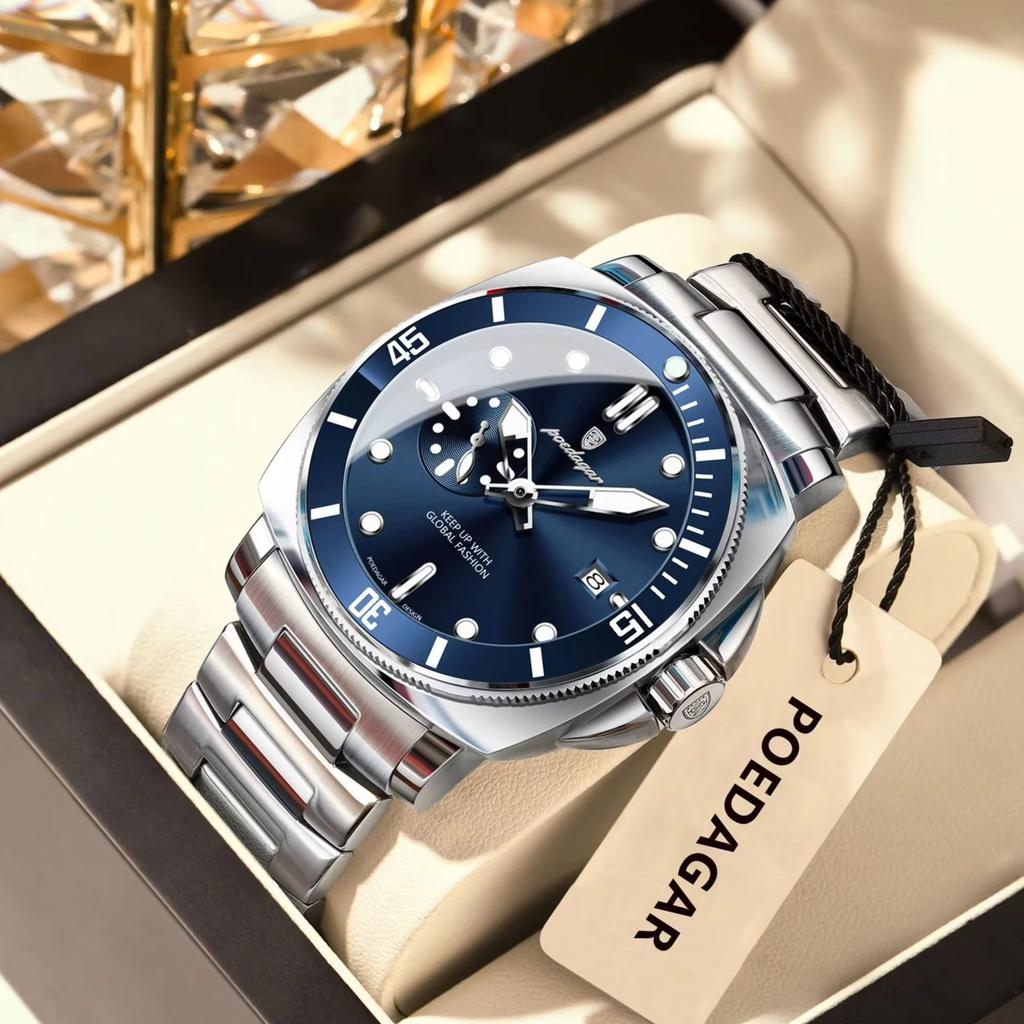 POEDAGAR Top Fashion Luxury Watch For Men Waterproof Luminous Date Men's Watches Stainless Steel Business Quartz Wristwatch