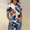 Short Sleeve Womens Tops Summer T-Shirts Print V Neck Casual Basic Tee Button Shirts Tunic Tops Independence Day