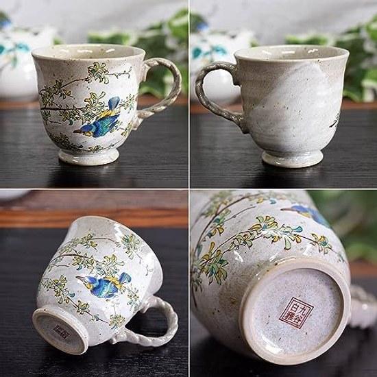 Waza No Kura Stylish Coffee Mug Kutani Ware Cup Kawasemi Ceramic High-end Brand Tableware Made Japan Birthday Gift Kanreki Celebration Koki Kiju Beiju