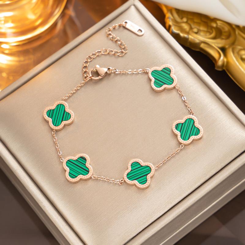 Non-Fading Rose Gold 18K Four-Leaf Clover Bracelet with Diamond Accent – European & American Style Charm Jewelry