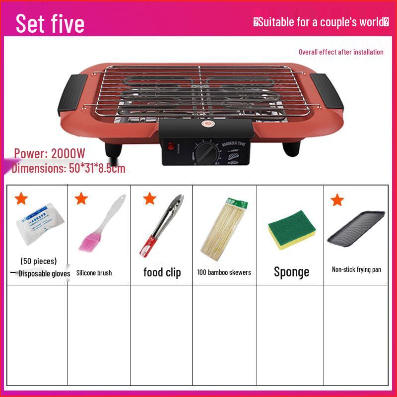 Electric Barbecue Grill with Frying Plate & Accessory Set
