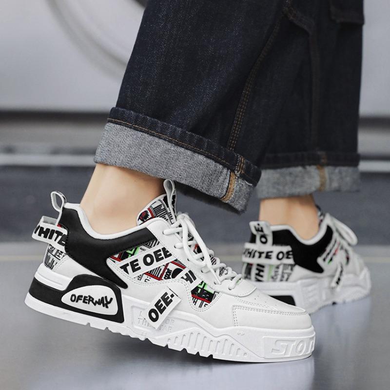 Herren Casual PU Leder Boardschuhe Graffiti Vielseitige Herren Freizeit Sneaker Outdoor Tennis Wandern Sportschuhe Masculino