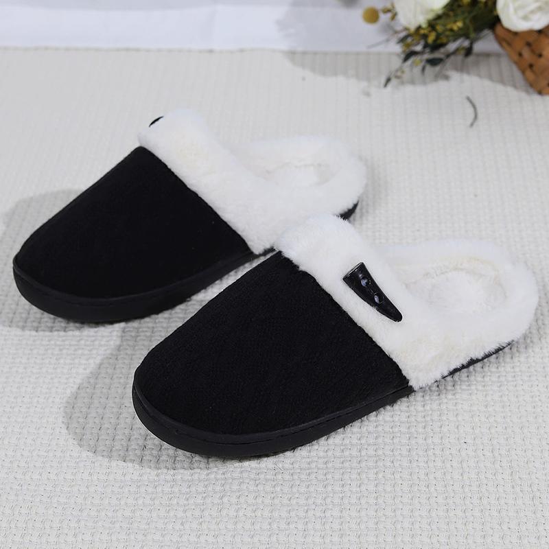 Fashion Winter Plush House Cotton Slippers Women Anti Slip Flat Heel Cotton Slides Woman Fashion Mix Color Plush Slippers Female
