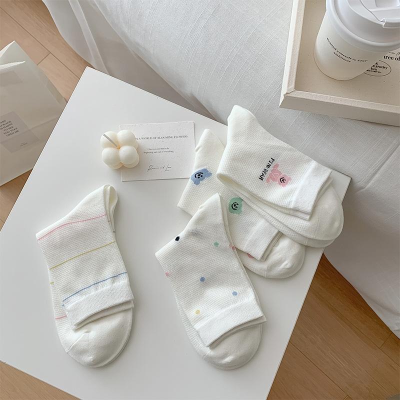 Weiße Socken, Dünnes Netzgewebe, Schweißabsorbierend, Atmungsaktiv, Gepunktet, Niedliche Wadenlange Socken für Frühling und Sommer