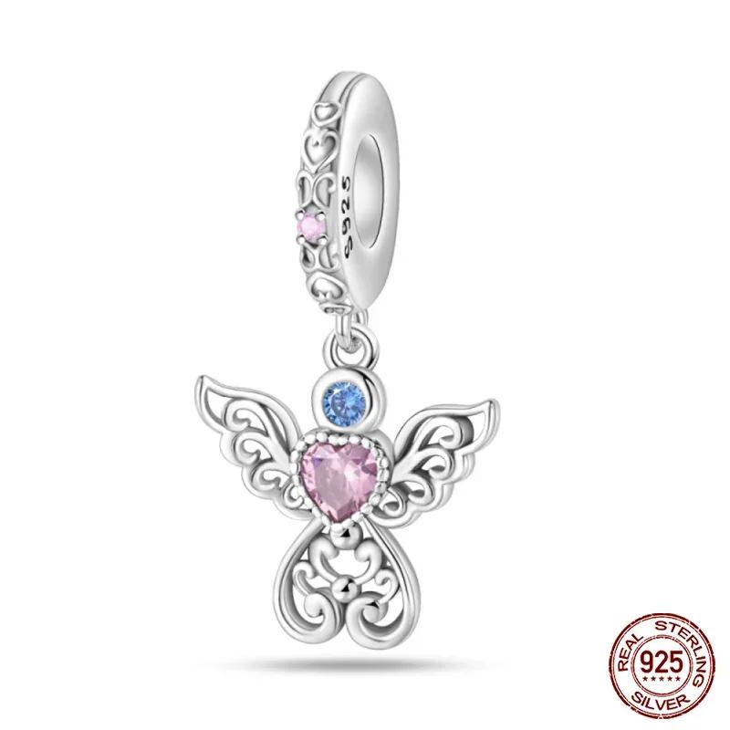 925 Silver Classic Purple Retro Heart Shape Lotus Angel Pattern Charms Beads Fit Necklace Bracelets Pendant DIY Jewelry