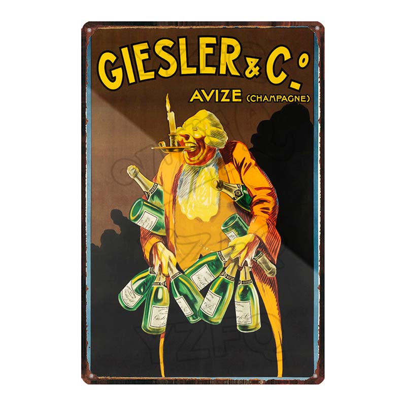 YZFQ Paris  Champagne Plaque Metal Vintage Wine Tin Sign  Travel Souvenir  Wall Bar Art Restaurant Home Decor 30X20CM DU-6307A