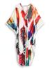 EDOLYNSA Plus Size Kaftan Bohemian Multicolored Leaves Printed Summer Long Beach Dress Women Homewear Outfit Swim Suit Cover Up Loose Caftan