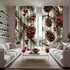 Contemporary Christmas Pinecone Berry Curtains Semi Transparent Style Bedroom Living Room Decor Set Of 2 Made Polyester Machine Washable Sitting
