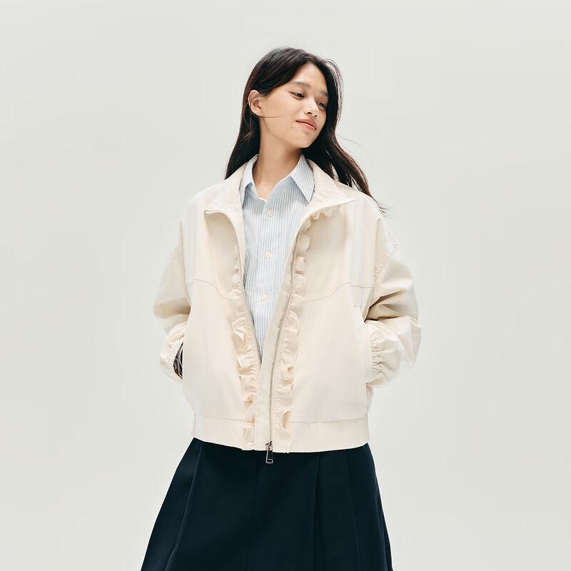 Semir Women's Autumn Textured Ruffle Trim Curved Sleeve Jacket