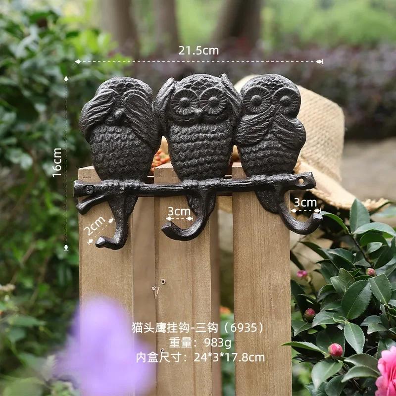 Hollow Owl Hook Wall Hanging Decoration Home Foyer Clothes Couple Cast Iron Black Wrought Iron Garden Courtyard Wall Decoration