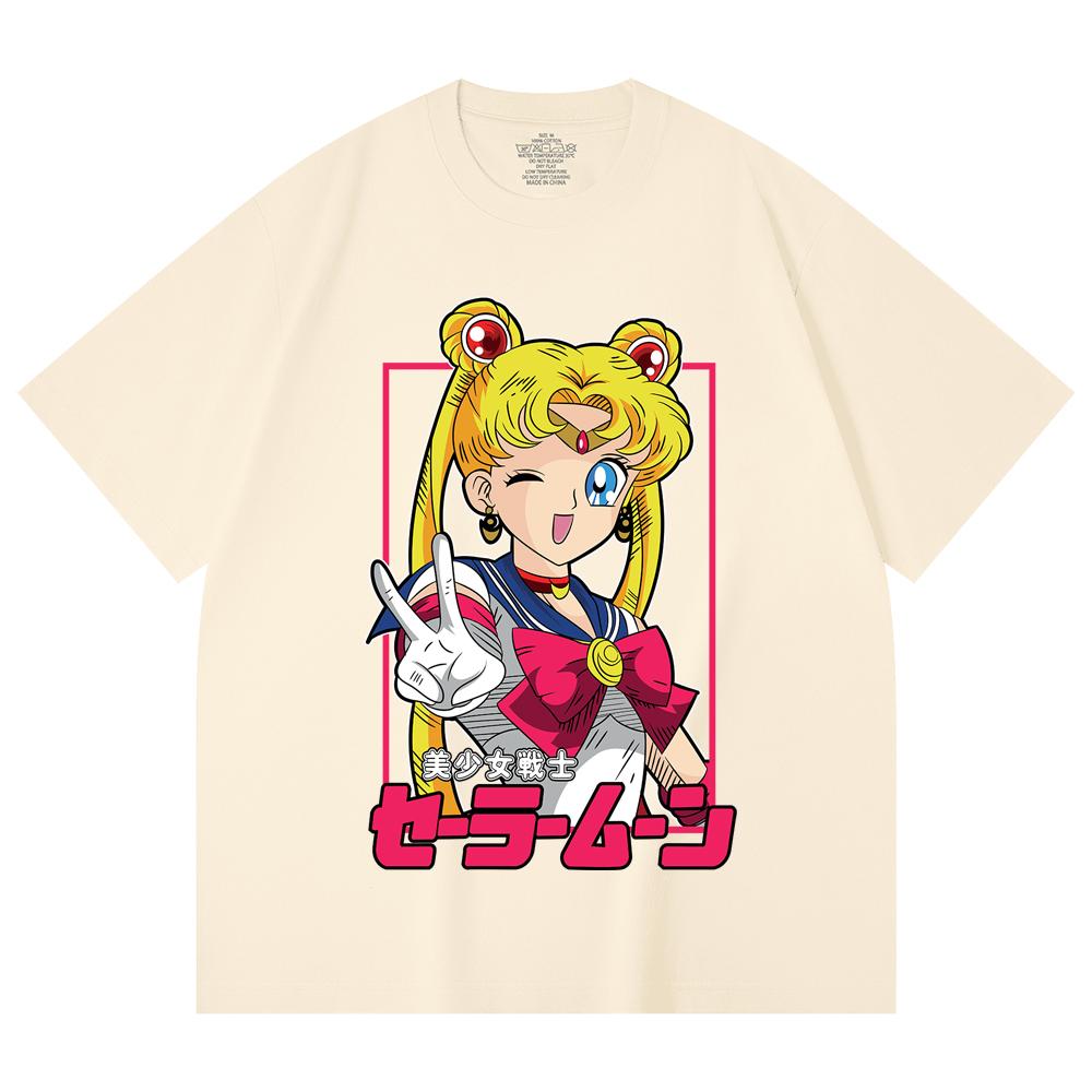 

230 г/м² 100% хлопок Sailor Moon V9 Принт Минако Унисекс Тяжелая хлопковая футболка XS абрикосовый