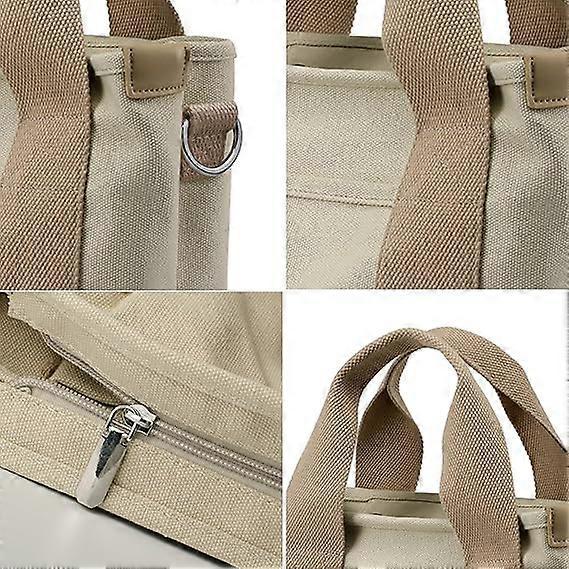 Women's canvas tote bag with multiple pockets, stylish shoulder handbag with compartments