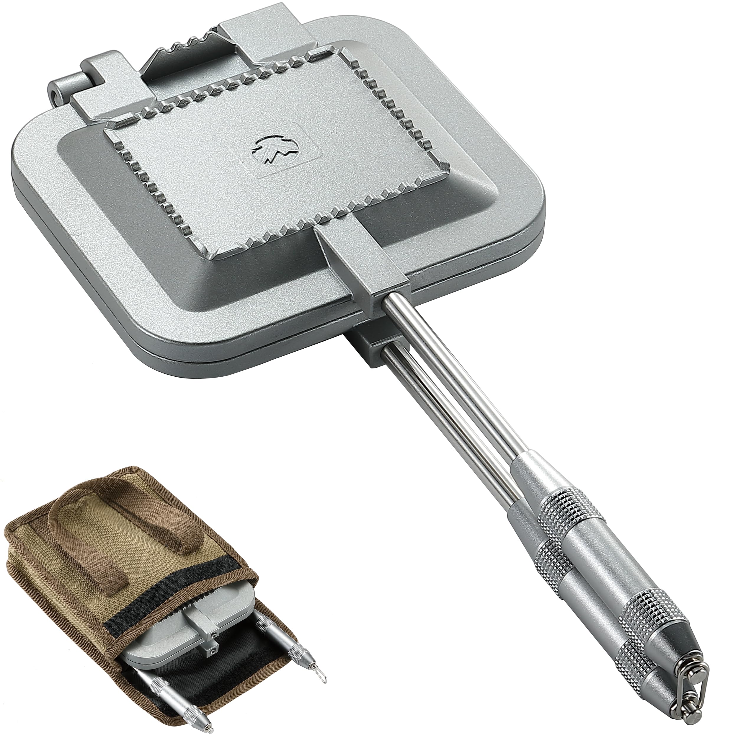 

CAMPING MOON Hot Sandwich Cooker, Single Burner, Gas or Direct Fire, Compact, Aluminum, with Canvas Case, TT-1315+B