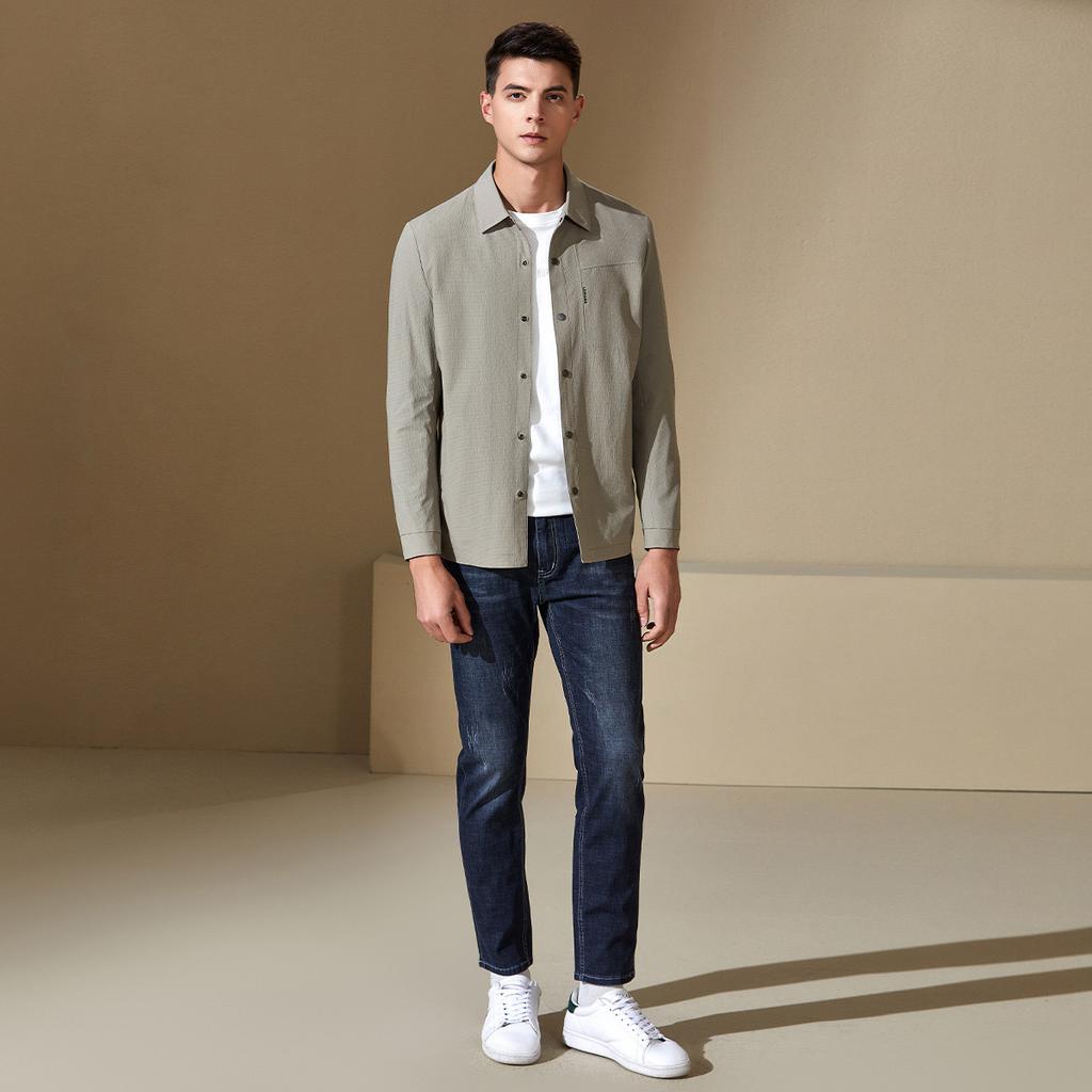 [Four Sided Stretch] Autumn Business Casual Men's Jacket with a Lapel, Autumn Crisp and Stylish Long Sleeved Shirt Jacket