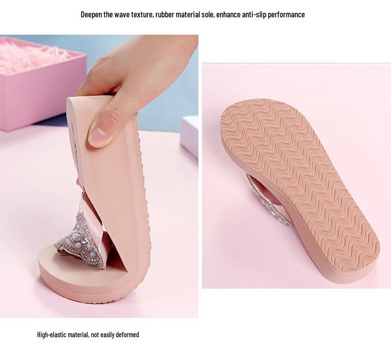 Women's Rhinestone Slide Sandals - Fashionable Summer Wedge Flip-Flops for Outdoor and Beach Wear