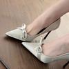 Fashion Bow High Heels Women's Autumn New Pointed Toe Satin Temperament Shallow Mouth Slip Feet Stiletto Single Shoes