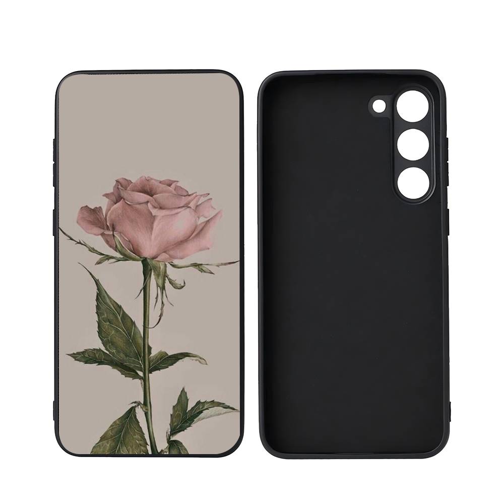Clear Simple Flower For Samsung Galaxy S25 S24 S23 Ultra S22 S21 Plus S20 Black Soft Silicone Protective Case