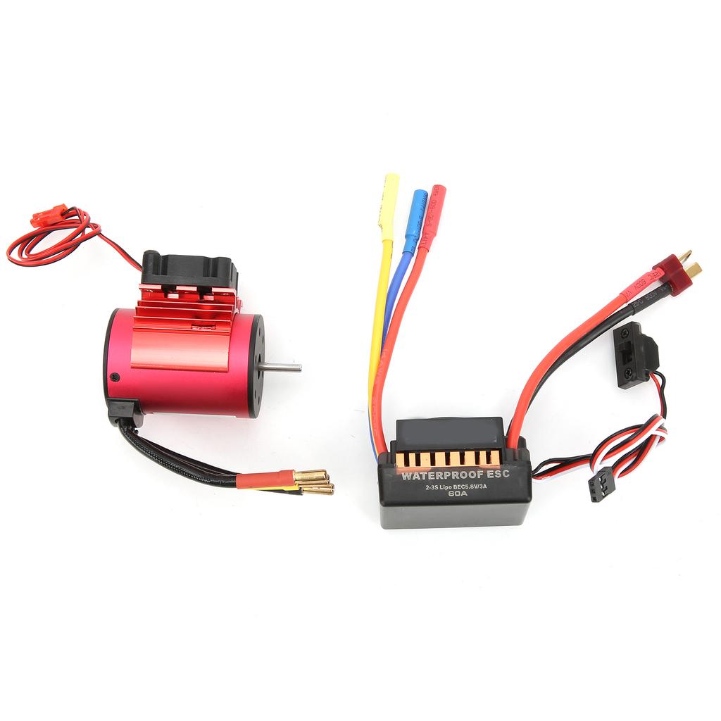 3650 3100KV Brushless Motor with Heat Sink and 60A Waterproof Electronic Speed Controller Set for 1/10 RC Car