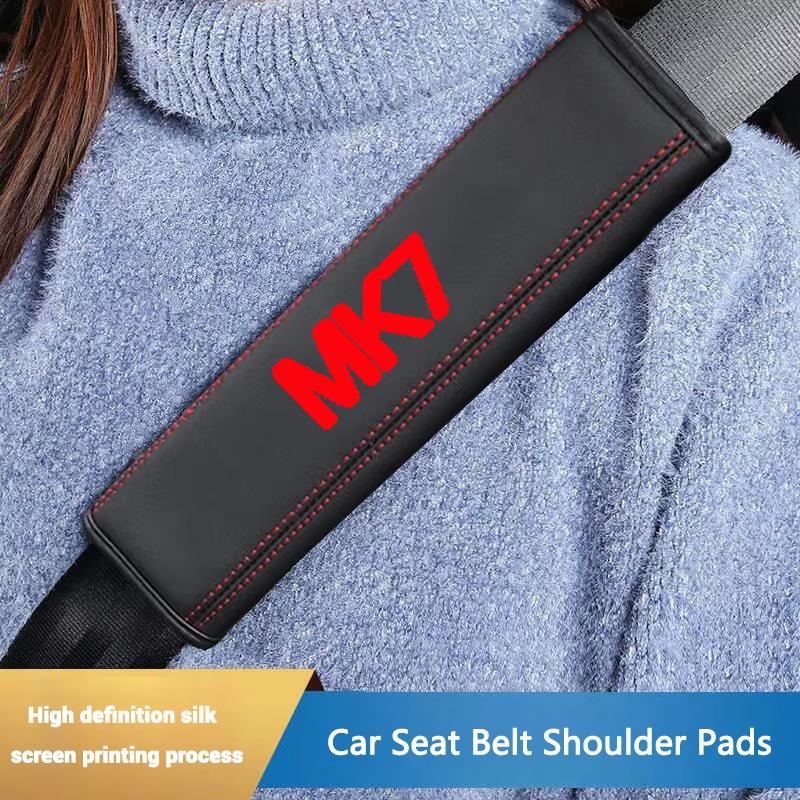 High Quality Car Seat Belt Protection Shoulder Pad Cover for Volkswagen MK7 Logo Top leather automotive Protection accessory